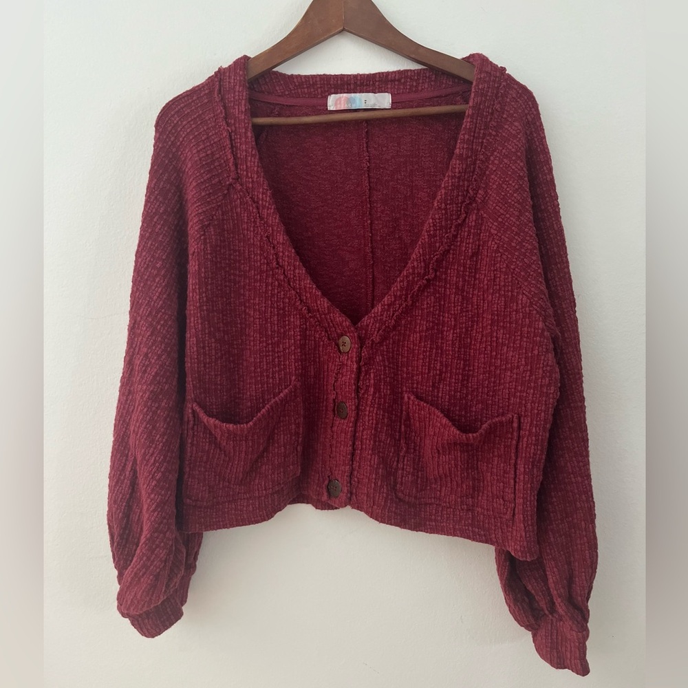 FP Beach | Free People Cardigan V Neck Button Front Textured Women’s Size Medium - Picture 2 of 8